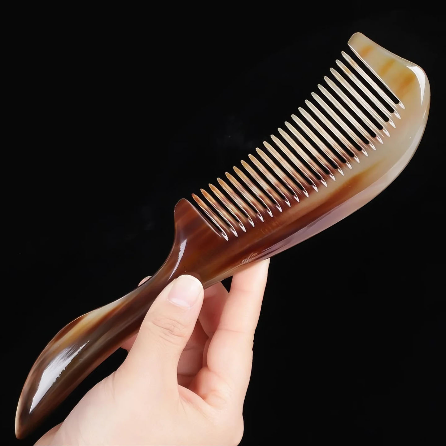 塞野天然牛角梳花色梳子按摩头皮不起静电送女友真牛角窈窕一图