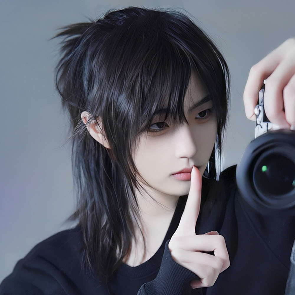 假发男长发复古武士头网红半扎中分狼尾鲻鱼头短发男士日常全头套