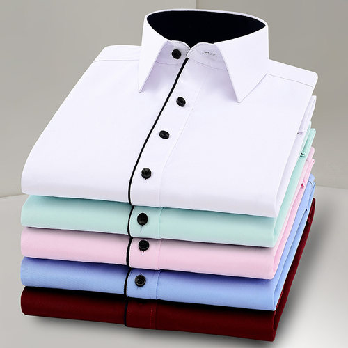 春季工作服青年纯白色短袖衬衣
