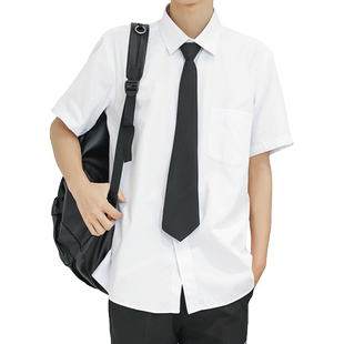 DK制服男短袖白衬衫夏季日系休闲宽松薄款潮流ins痞帅黑色衬衣寸