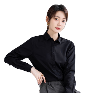 2026修身莫代尔黑衬衫方领职业通勤透气长袖面试工作服气质衬衣女