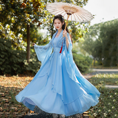 新款汉服套装蓝色贵妃中国风