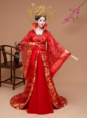 古代宫廷服装新款汉服女成人唐朝贵妃红色拖尾古装嫁衣皇后婚礼服