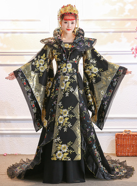 古装贵妃演出服cos黑色仙女公主皇后拖尾大码定制古代服装汉服女