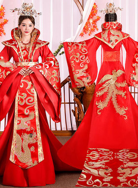 古装女红色汉服嫁衣宫廷公主女款大码中国风婚嫁凤冠霞帔皇后服装