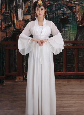 白色汉服女款2024新款成人版大码胖mm唐朝公主改良古装仙气连衣裙