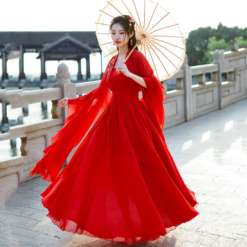 古装红色新款汉服改良红色图片