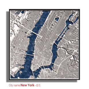 立体城市地图木质时尚 饰摆挂件壁画墙画客厅工艺品美国纽约 镂空装