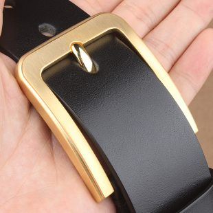 2024新款 真皮腰带真空镀金扣头 防过敏纯黄铜针扣头层牛皮皮带男士