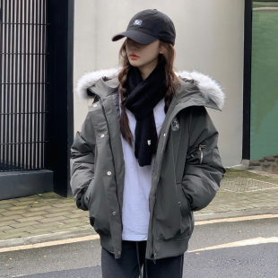 黄子弘凡同款工装棉袄外套保暖加厚连帽大毛领派克羽绒棉服女冬季