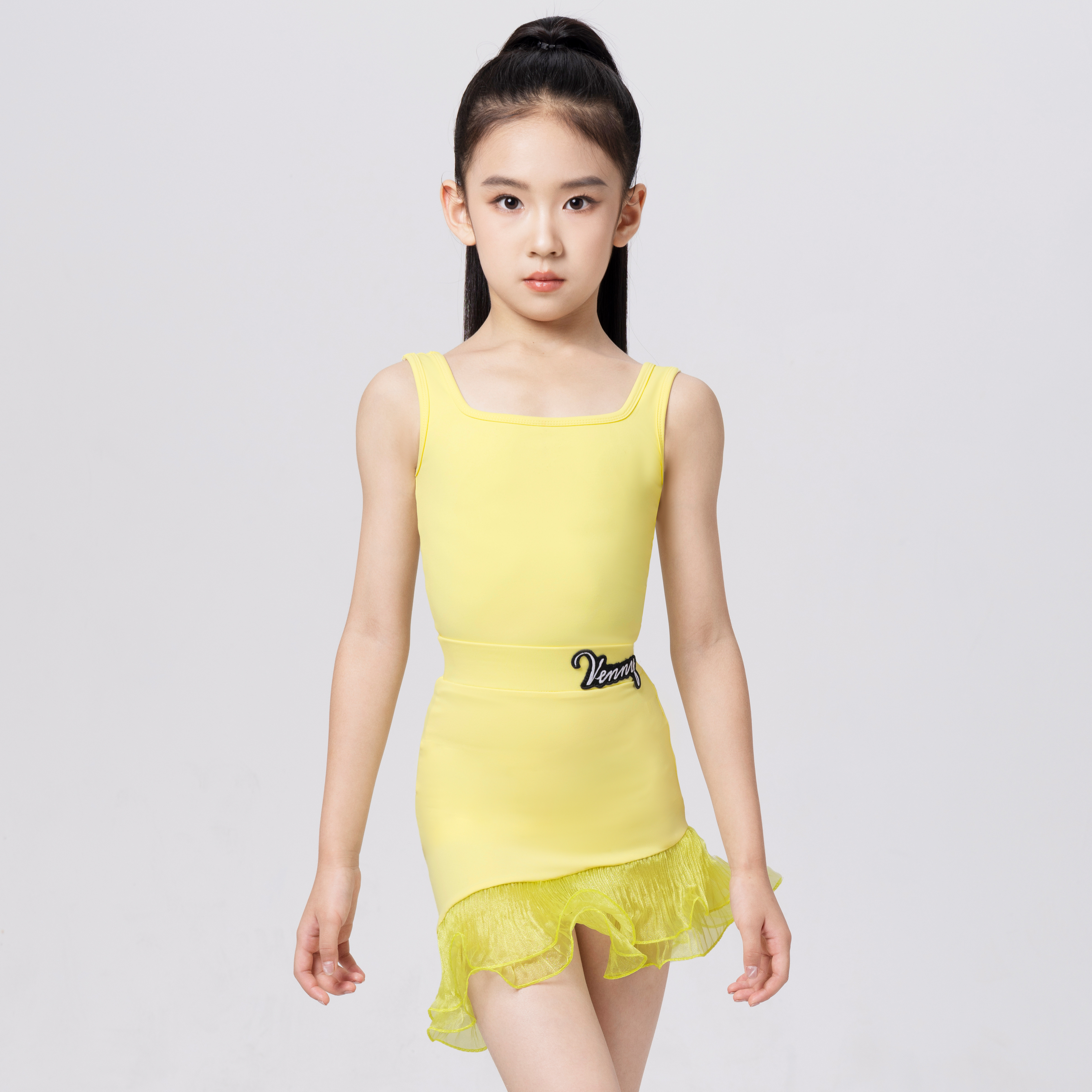 Venny薇妮拉丁舞服新款女童练功服方领吊带上衣包臀裙训练服套装