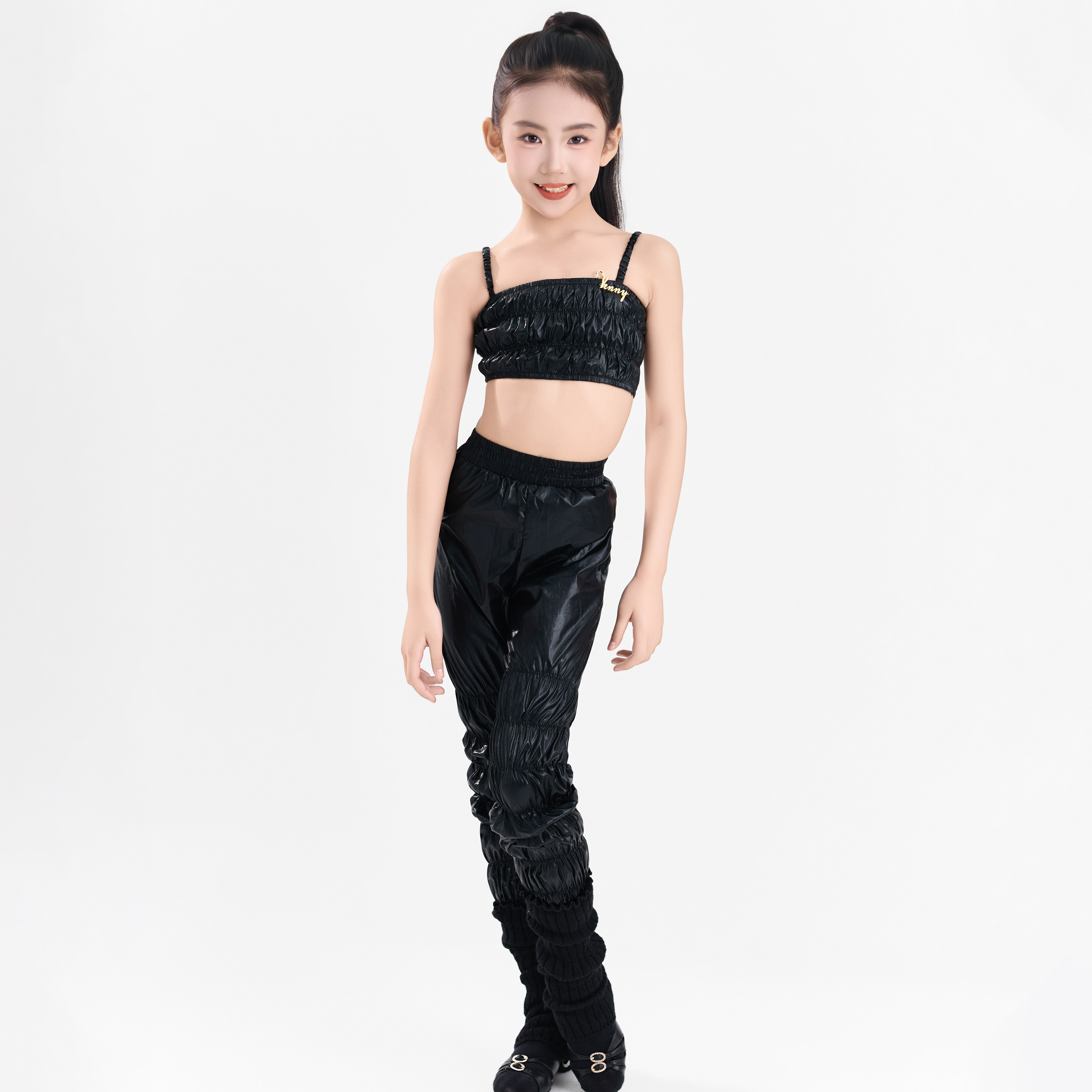 Venny薇妮【时光清浅】拉丁舞蹈练功服夏少儿吊带上衣漆皮裤套装