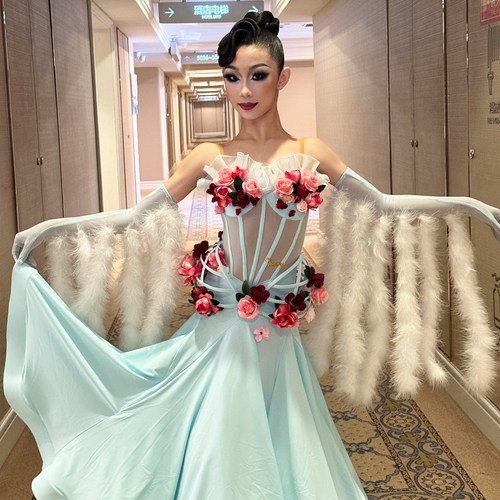 薇妮舞美拉丁舞服女生比赛花服
