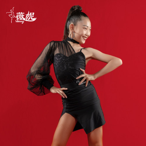 venny薇妮拉丁舞练功服女童网纱单袖新款训练套装女儿童秋季舞裙 - 封面