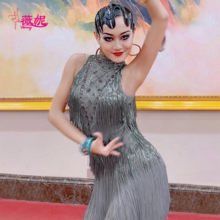 流苏演出拉丁花服钻服定制 修身 venny薇妮拉丁舞服新款 表演服无袖