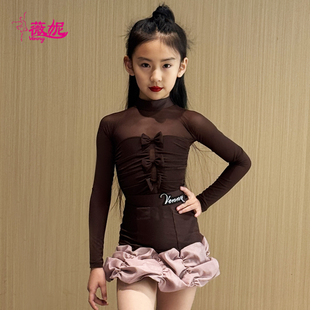 薇妮拉丁舞新款 夏季 舞蹈服女童服裝 練功服蝴蝶結少兒網紅上衣套裝