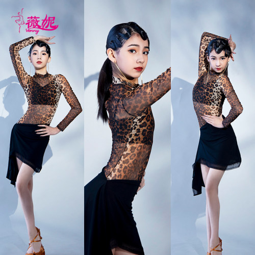 venny薇妮新款豹纹儿童拉丁舞