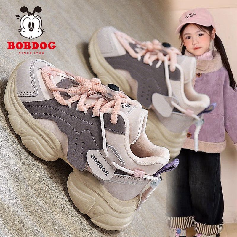 巴布豆女童鞋子2025秋冬季儿童老爹鞋皮面运动鞋女宝二棉冬鞋爆款