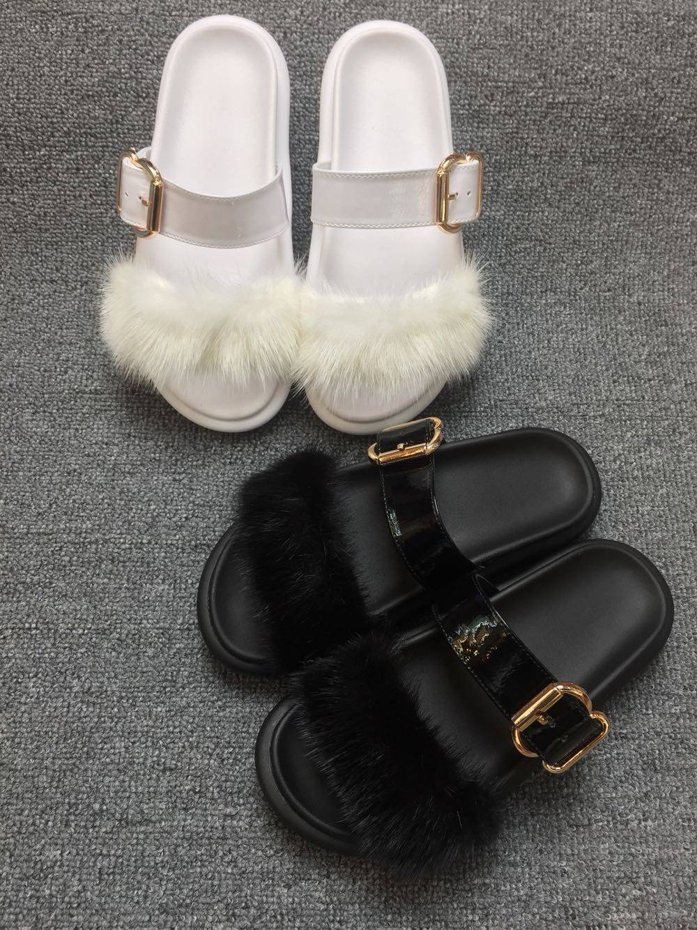 2019夏季新款漆皮水貂毛欧洲站女装厚底插脚拖佳丽百分百992-1在类目 女鞋, 拖鞋中 - 来自Buy2taobao.com提供专业的淘宝代购服务