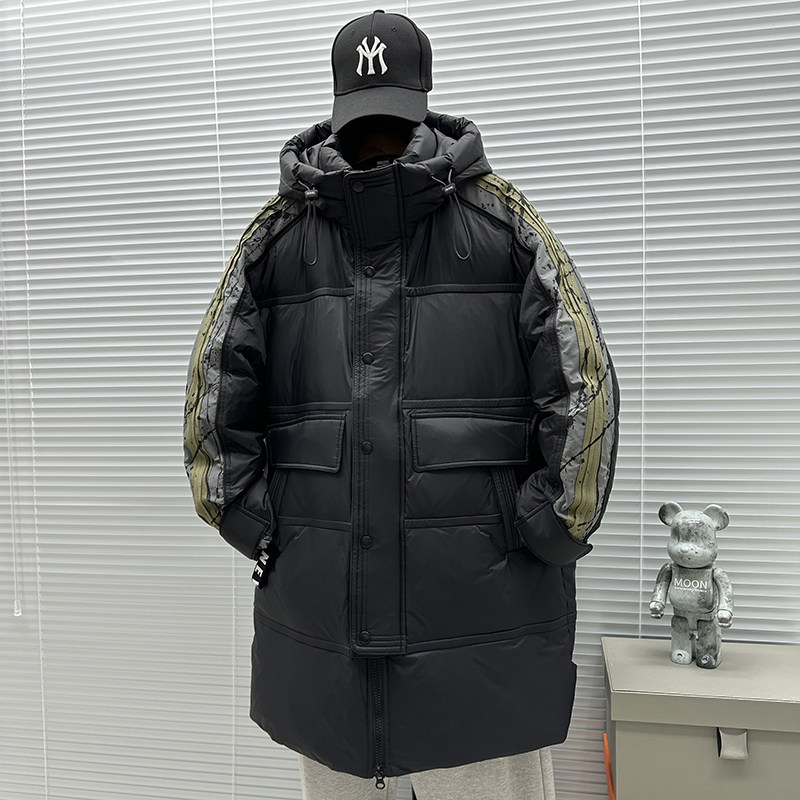 2025新标90白鸭绒泼墨袖中长款连帽加厚羽绒服SY888P330,男装羽绒服,钱塘735