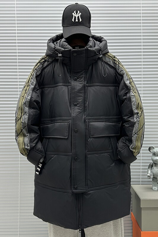 2025新标90白鸭绒泼墨袖中长款连帽加厚羽绒服SY888P330,男装羽绒服,钱塘735