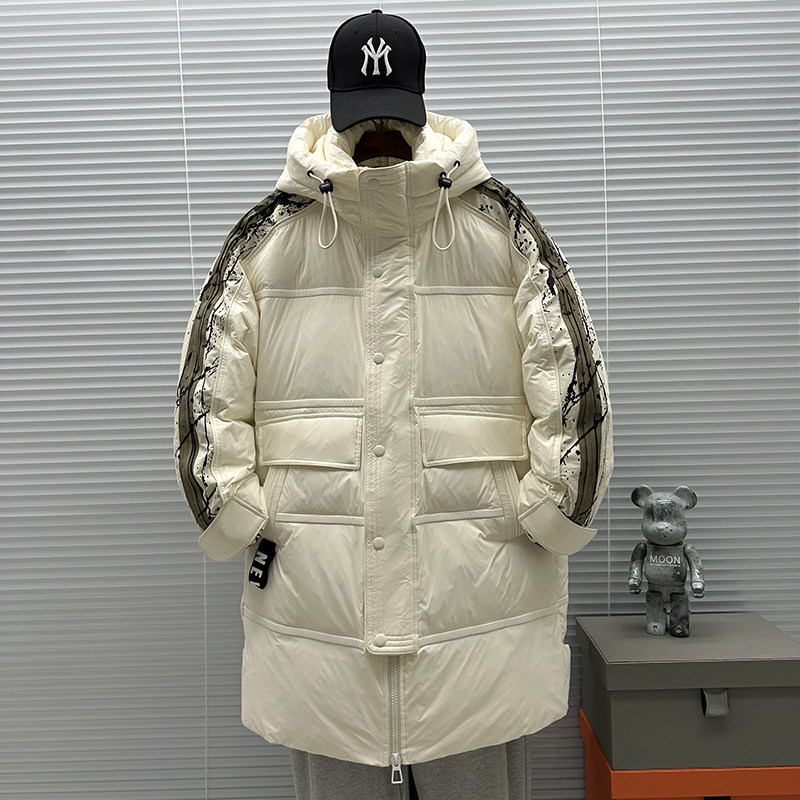 2025新标90白鸭绒泼墨袖中长款连帽加厚羽绒服SY888P330,男装羽绒服,钱塘735