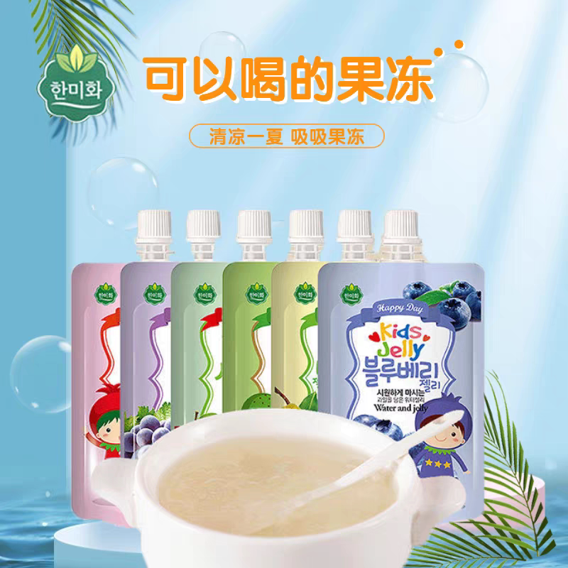 韩美禾吸吸果冻 韩国进口果冻草莓蓝莓葡萄水果味果汁零食120ml