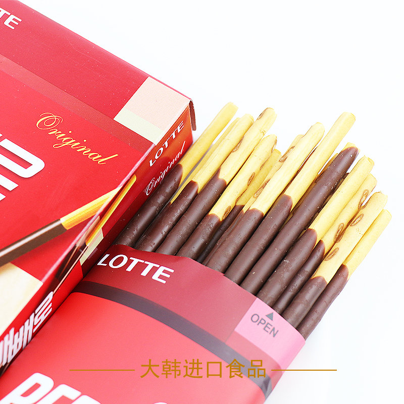 韩国进口零食品 乐天红巧克力棒47g巧克力派派乐曲奇棒夹心棒饼干