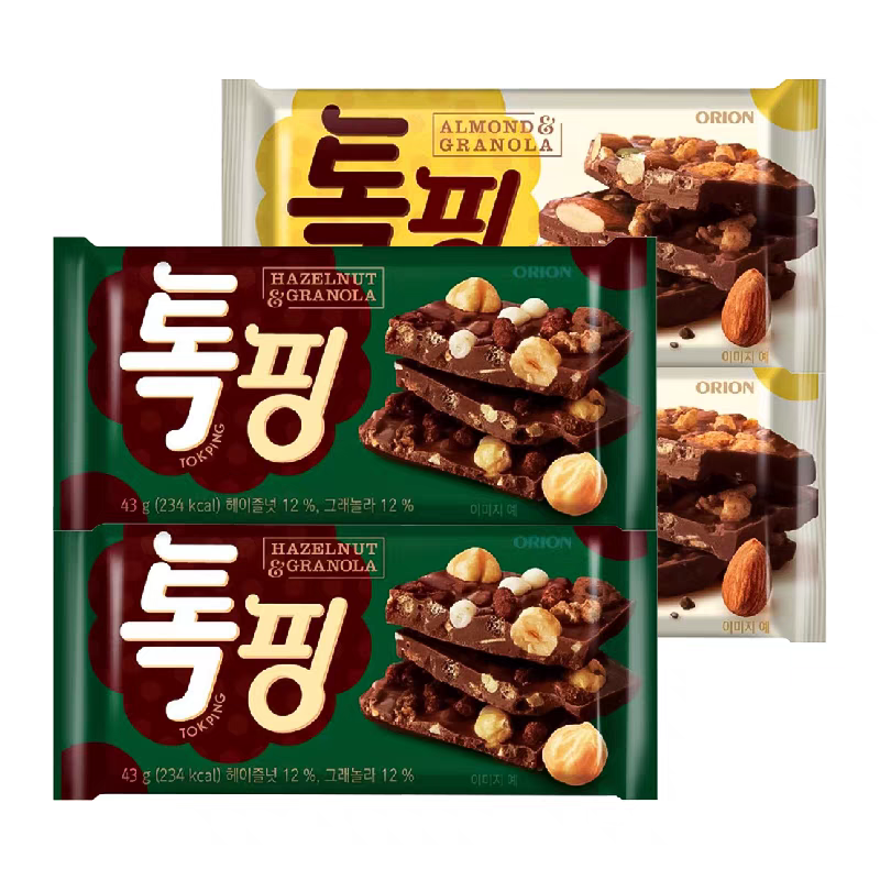 韩国进口ORION好丽友扁桃仁榛子坚果麦片巧克力排块网红小零食43g