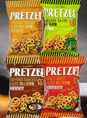 韩国进口SAMJIN三进蝴蝶形酥脆饼干切达芝士味芥末味海鲜味焦糖味