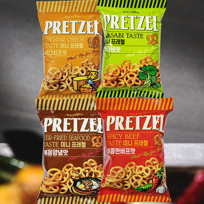 韩国进口SAMJIN三进蝴蝶形酥脆饼干切达芝士味芥末味海鲜味焦糖味