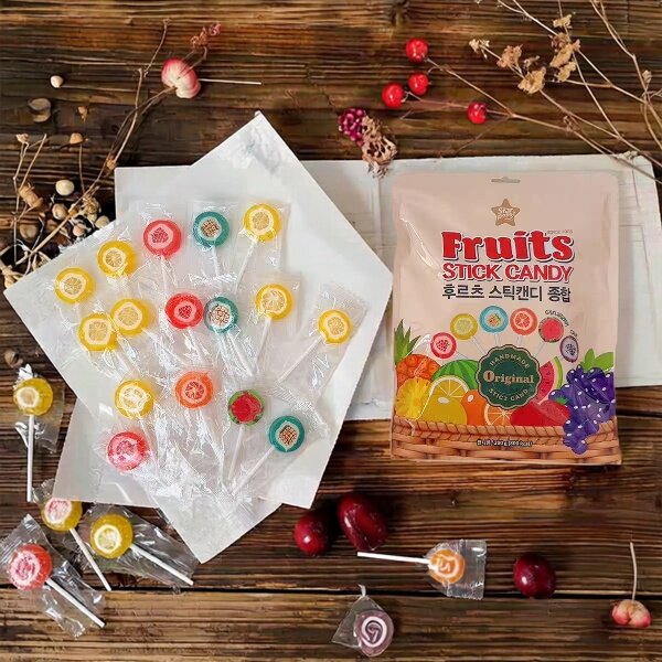 韩国进口食品华尔水果切片棒棒糖200g袋装儿童分享糖果婚庆喜糖