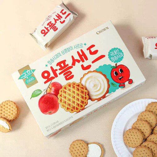 韩国进口食品克丽安苹果味夹心华夫饼干儿童办公室休闲分享零食