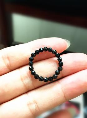 正品天然黑色尖晶石切刻面素指环一圈水晶戒指男女简约时尚闪亮