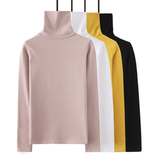 高领打底衫女2025秋冬长袖t恤纯棉磨毛白色修身内搭女士大码上衣