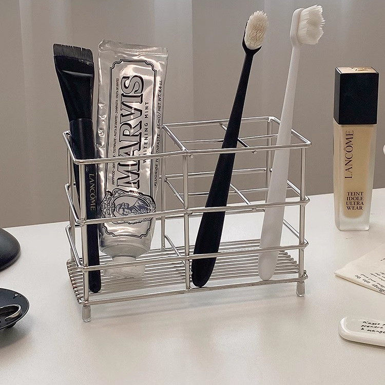 ins风简约不锈钢牙刷架浴室卫生间置物架化妆品收纳架电动牙刷架