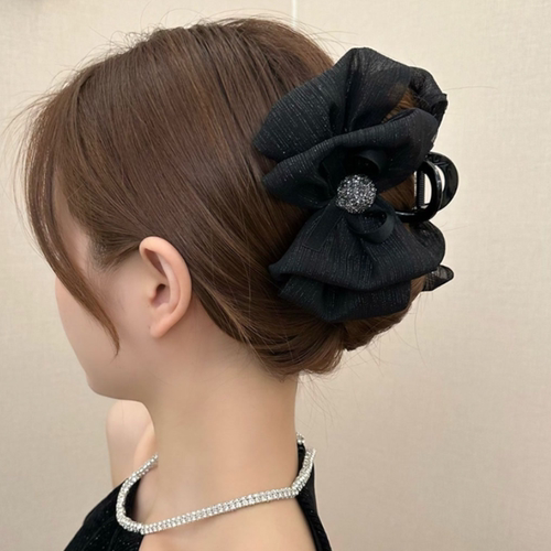 双面蝴蝶结云朵泡泡抓夹气质优雅发夹头饰后脑勺高级感网纱鲨鱼夹