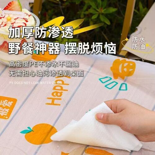 聚会圆形氛围卡通餐套罩野餐布易清洁风吹跑露营桌布户聚餐用品