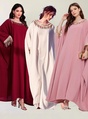 新款中东女装阿拉伯连衣裙长袍欧美大码优雅长裙度假礼服晚礼服