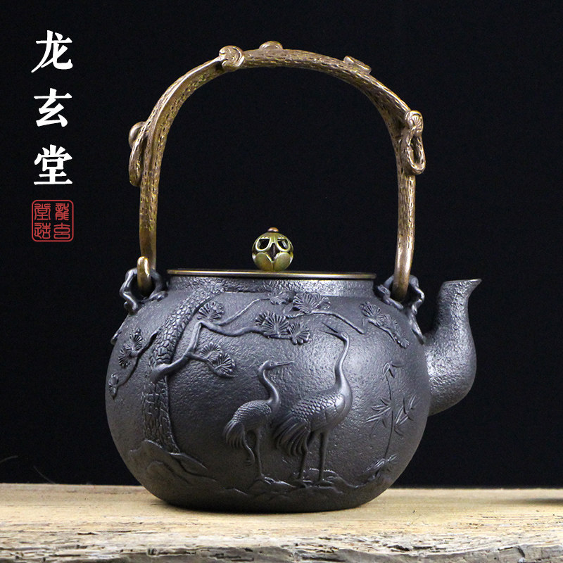 日本铁壶进口工艺铸铁壶无涂层功夫茶壶铁壶手工龟鹤老铁壶煮茶壶