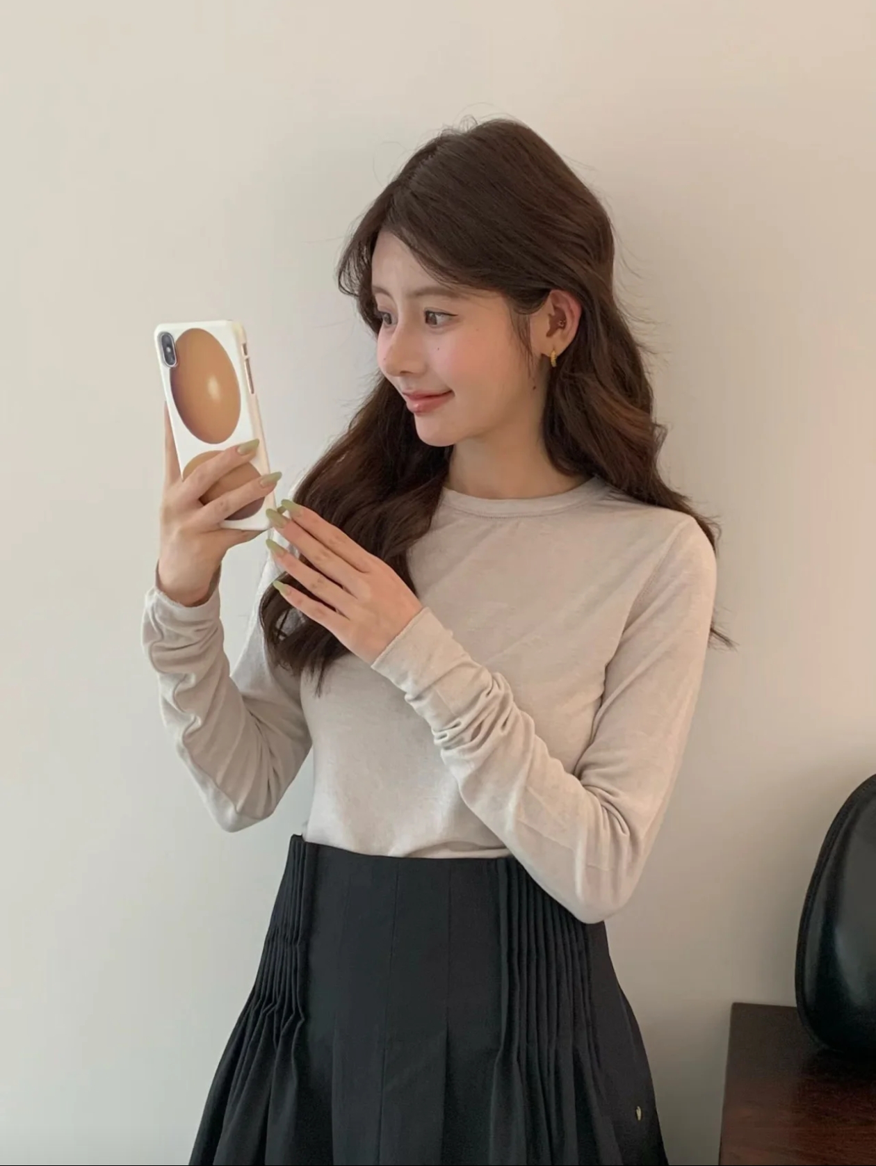 韩国egg2025春秋季新款圆领长袖T恤女修身显瘦内搭打底衫上衣百搭