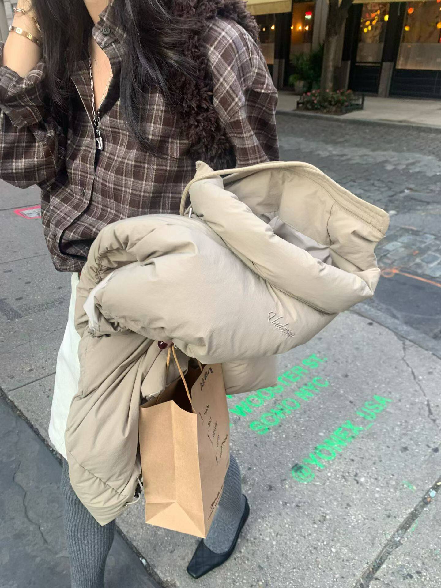 韩国UNDERSON复古格子衬衫女长袖衬衣宽松休闲文艺风厚外套衬衫