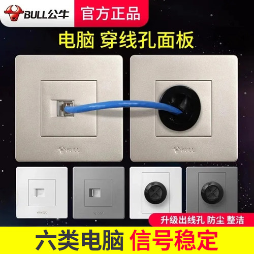 公牛六类电脑双口86型千兆出线孔