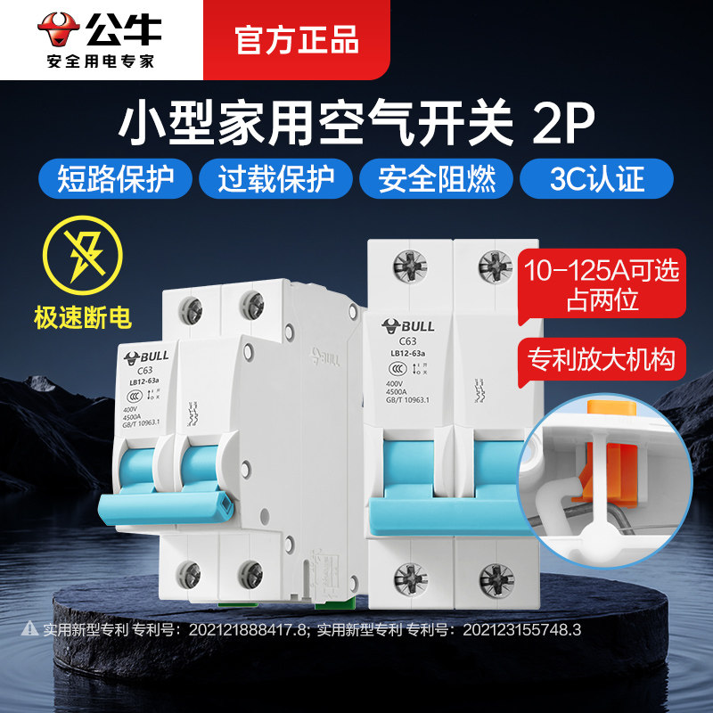 公牛2p空气开关63a小型双匹32a家用电闸100安总闸空开断路器开关