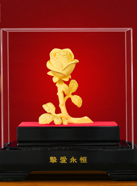 聚善缘绒沙金玫瑰花摆件结婚礼物