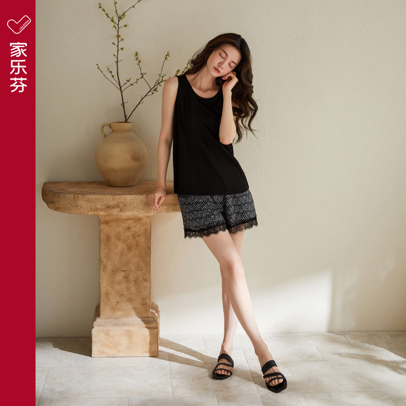 家乐芬带胸垫睡衣女士夏季莫代尔吊带背心无袖家居服夏天冰丝薄款