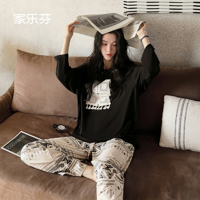 家乐芬睡衣女士春秋款秋季纯棉圆领长袖家居服大码阔腿高级感套装,女士内衣/男士内衣/家居服,睡衣/家居服套装,淘宝优惠券,粉丝福利购,淘宝优惠卷