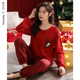 家居服大红色本命年女套装 家乐芬新款 纯棉长袖 秋季 睡衣女士春秋款