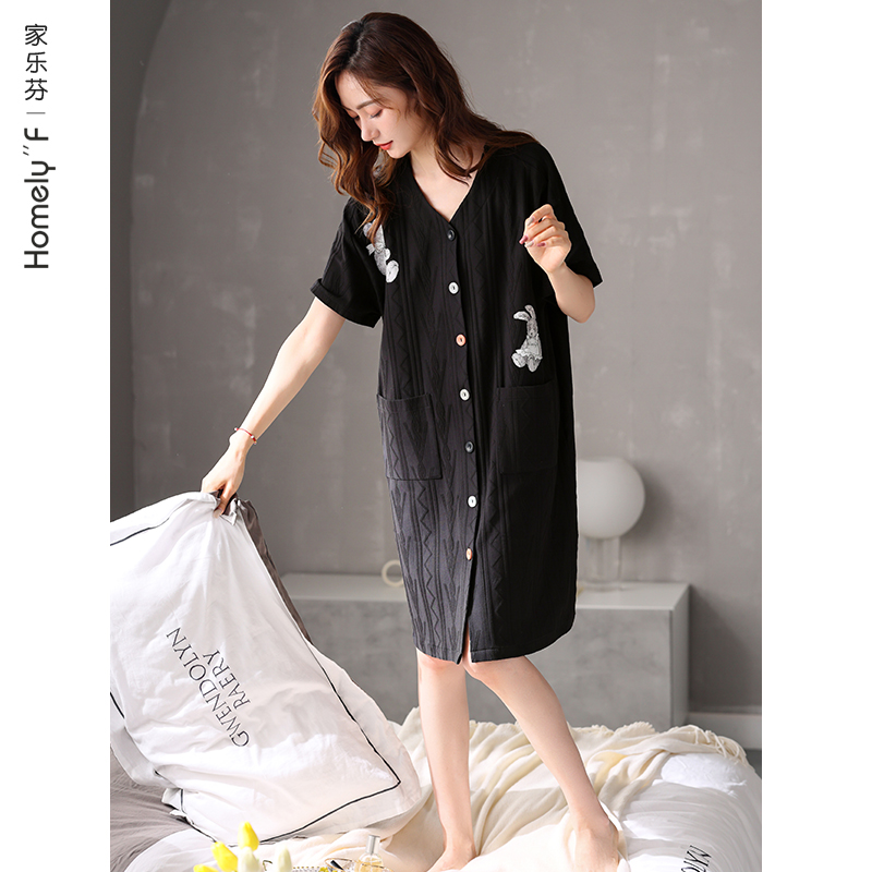 家乐芬睡裙女士睡衣夏季夏天夏款纯棉短袖衬衫开衫高级感孕妇大码,女士内衣/男士内衣/家居服,睡裙,淘宝优惠券,粉丝福利购,淘宝优惠卷
