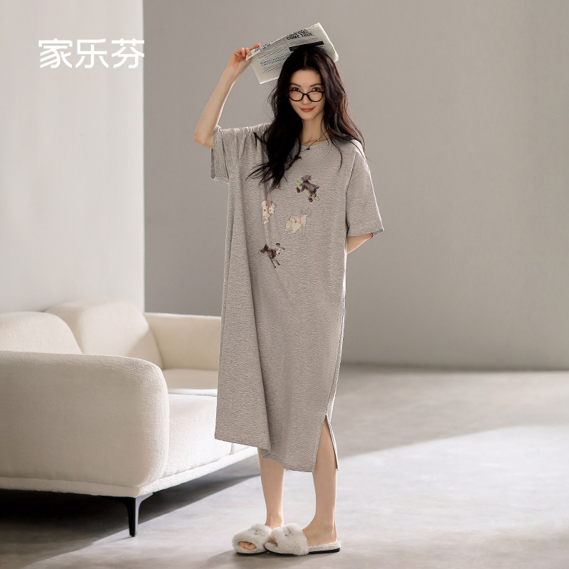 家乐芬睡裙女士睡衣夏季夏天莫代尔短袖连衣裙可爱小狗可外穿长款